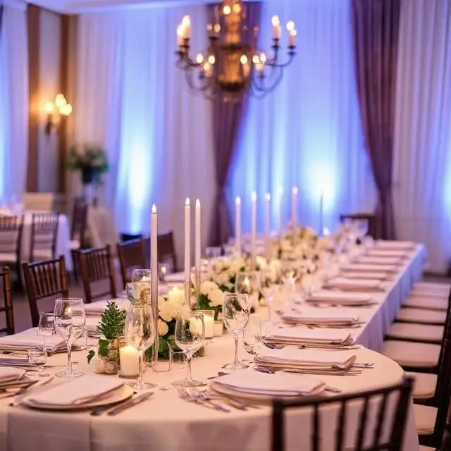 A beautifully decorated table for a rehearsal dinner.
