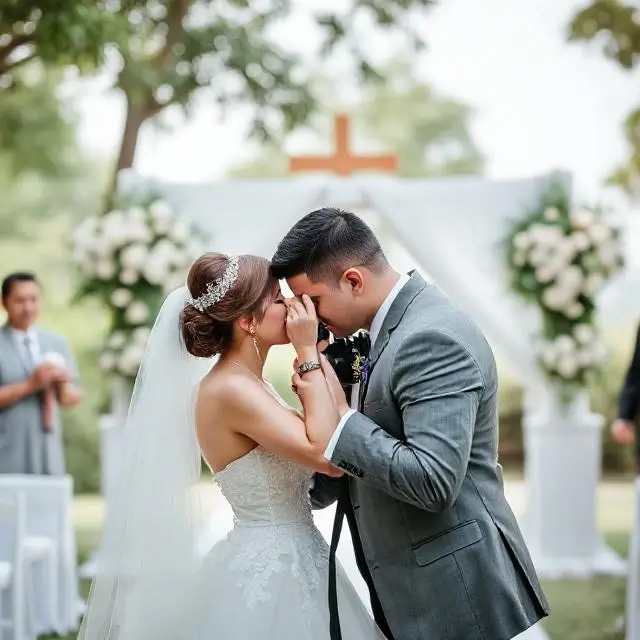 A photographer capturing a wedding moment.