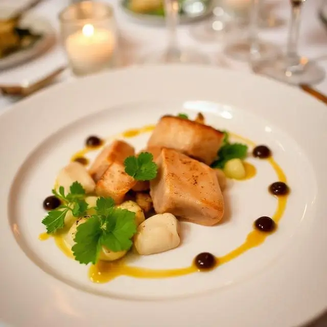 An exquisitely plated dish for a wedding dinner.