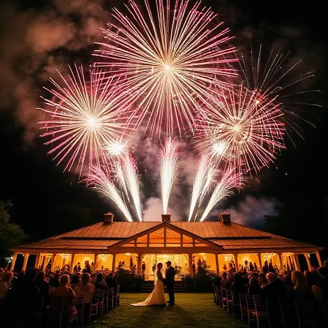 A spectacular fireworks display over the wedding venue.