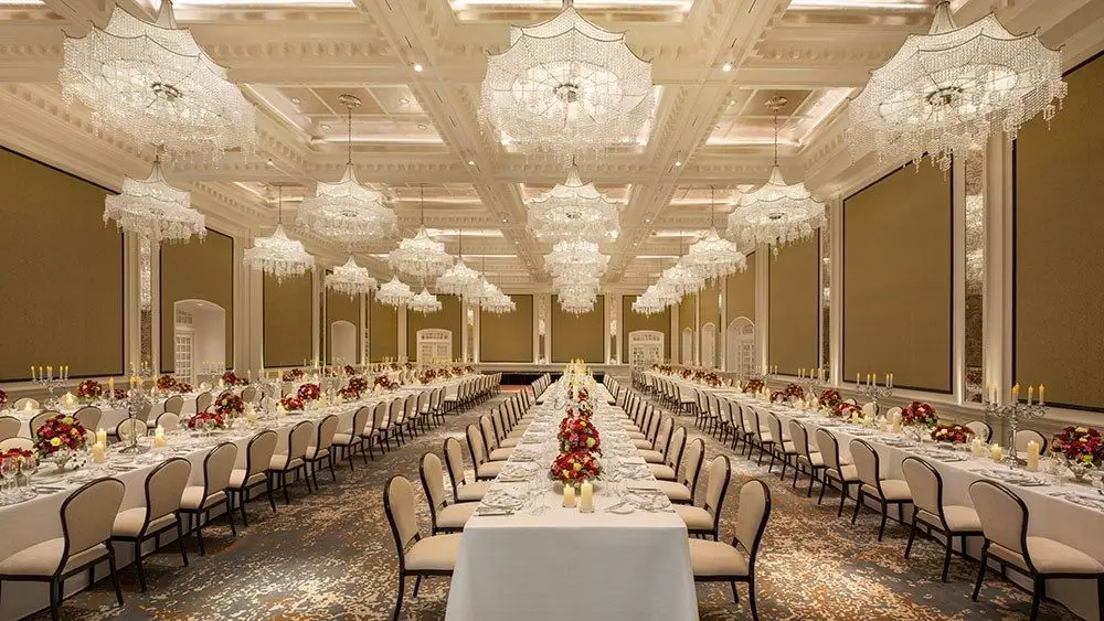 A grand ballroom ready for a tour.