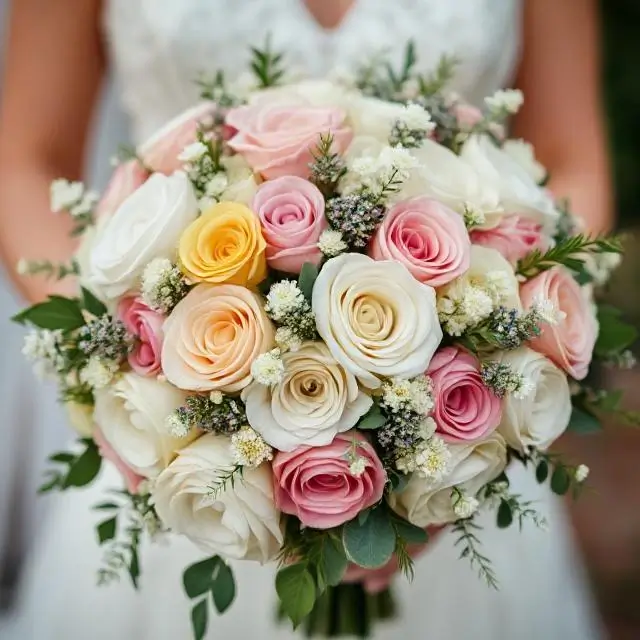 Close-up of a bride's beautiful bouquet.